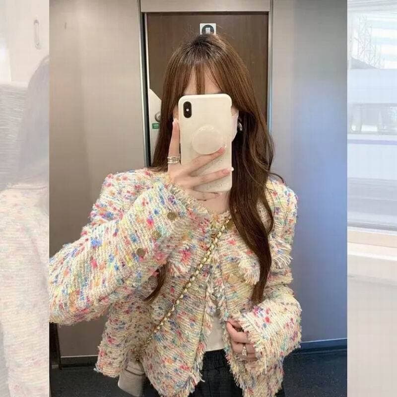 ツイードジャケット ふんわり優しいフリンジツイード上着