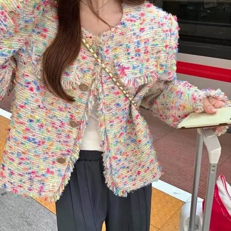 ツイードジャケット ふんわり優しいフリンジツイード上着